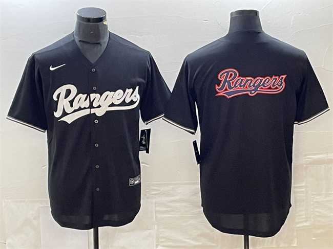 Men%27s Texas Rangers Black Team Big Logo Cool Base Stitched Baseball Jersey
